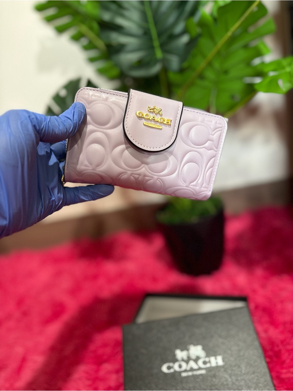 Coach Light Pink Signature Embossed Wallet with Gold Hardware